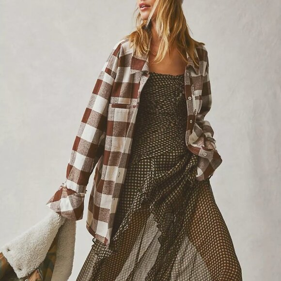 Free People We the Free So Long Summer Plaid Top XS NWT Chocolate Brown - Picture 1 of 7